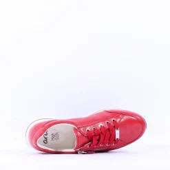 Women Ara Osaka Comfort Laced Trainer Side Zip - Red Leather