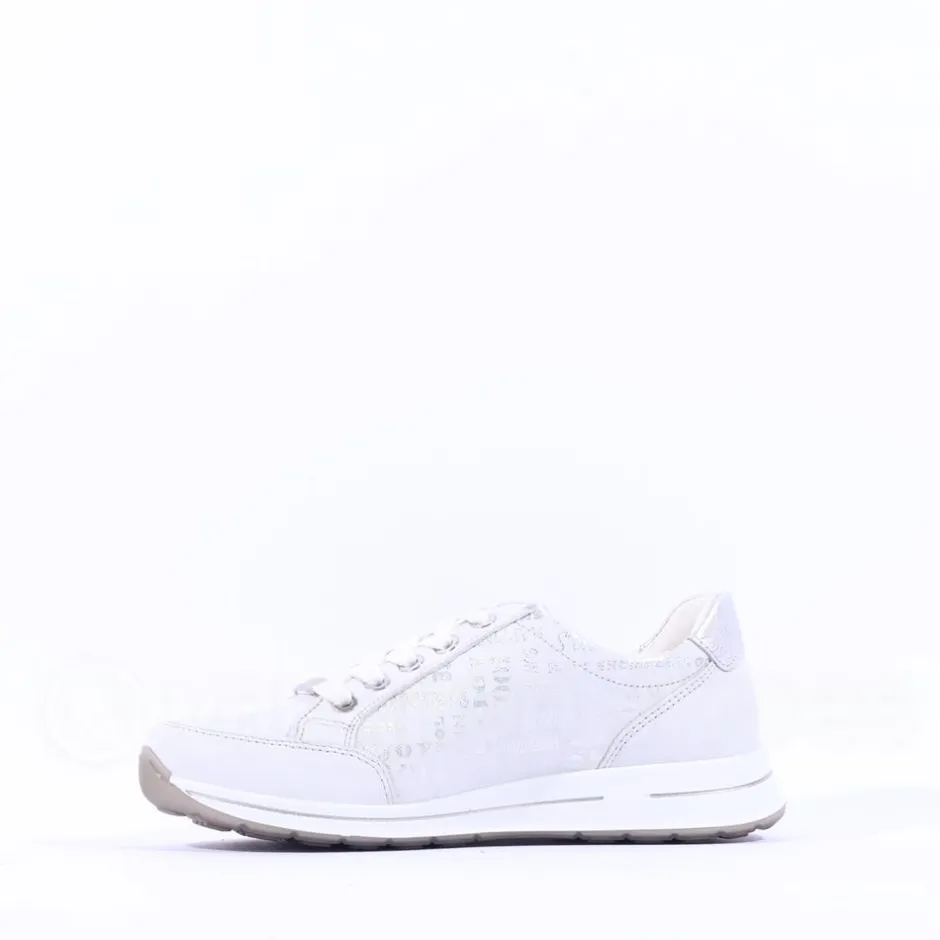 Women Ara Osaka Side Zip Lace Trainer - White Silver Print