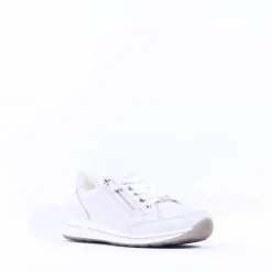 Women Ara Osaka Side Zip Lace Trainer - White Silver Print