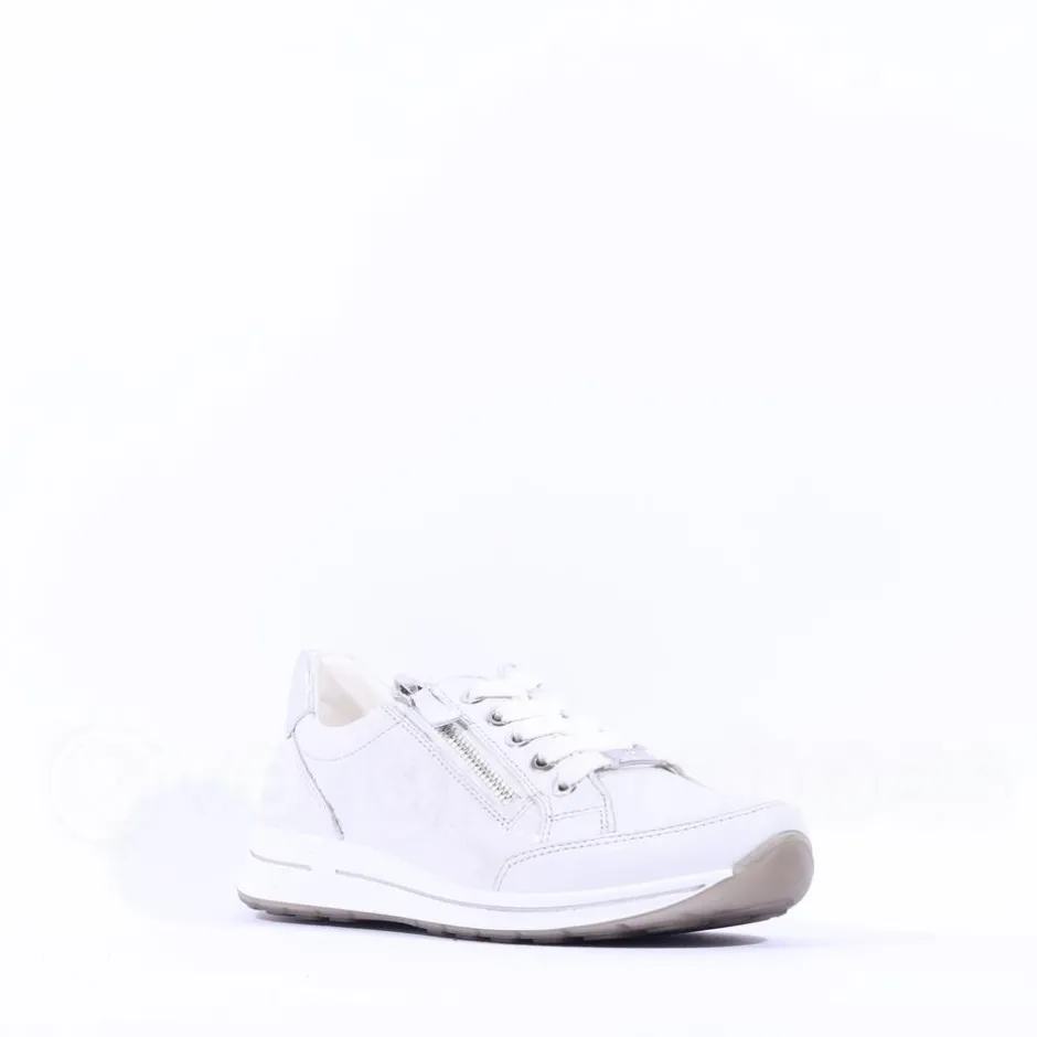 Women Ara Osaka Side Zip Lace Trainer - White Silver Print
