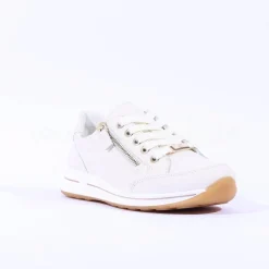 Women Ara Osaka Side Zip Lace Trainer - Cream Leather