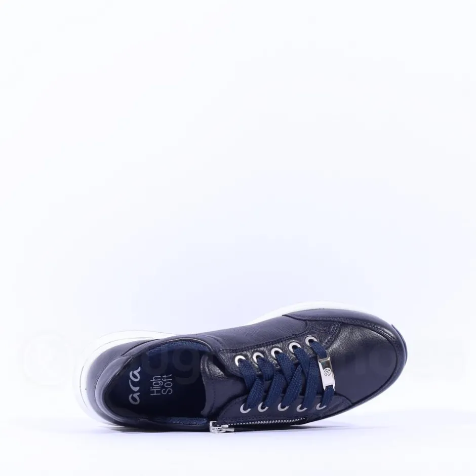 Women Ara Osaka Side Zip Lace Trainer - Navy White