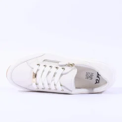 Women Ara Osaka Side Zip Lace Trainer - Cream Leather