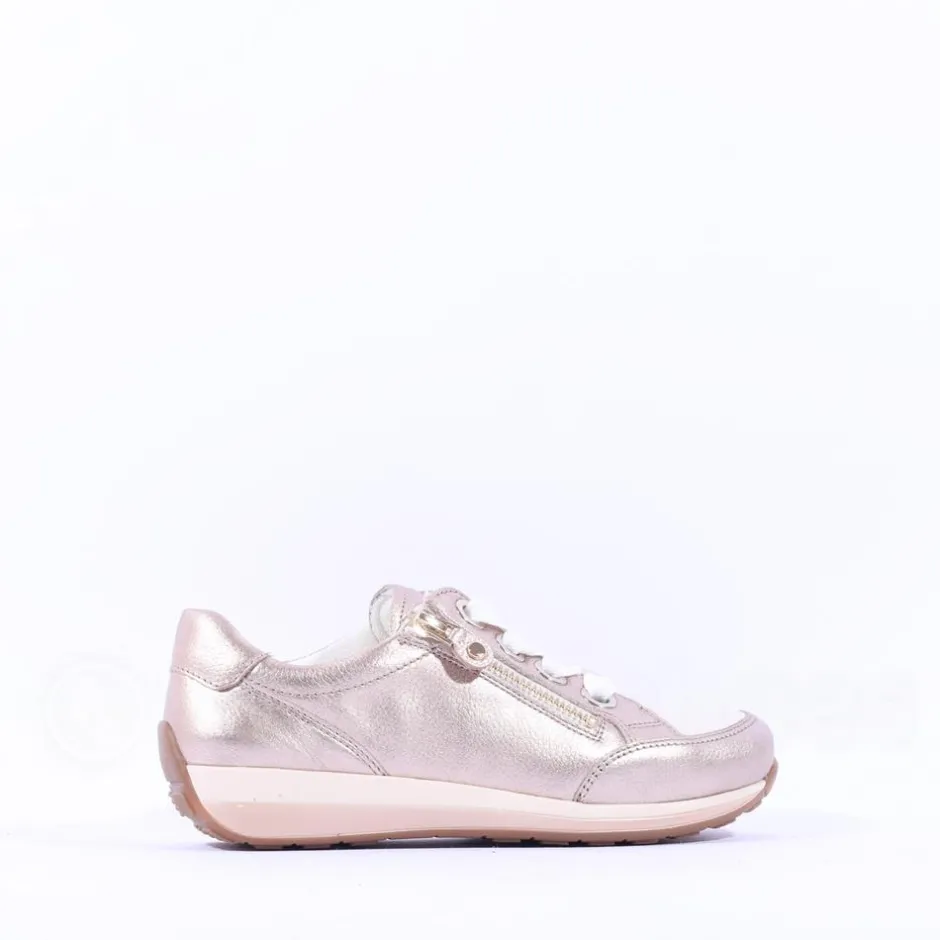 Women Ara Osaka Side Zip Ribbon Lace Trainer - Gold Combination