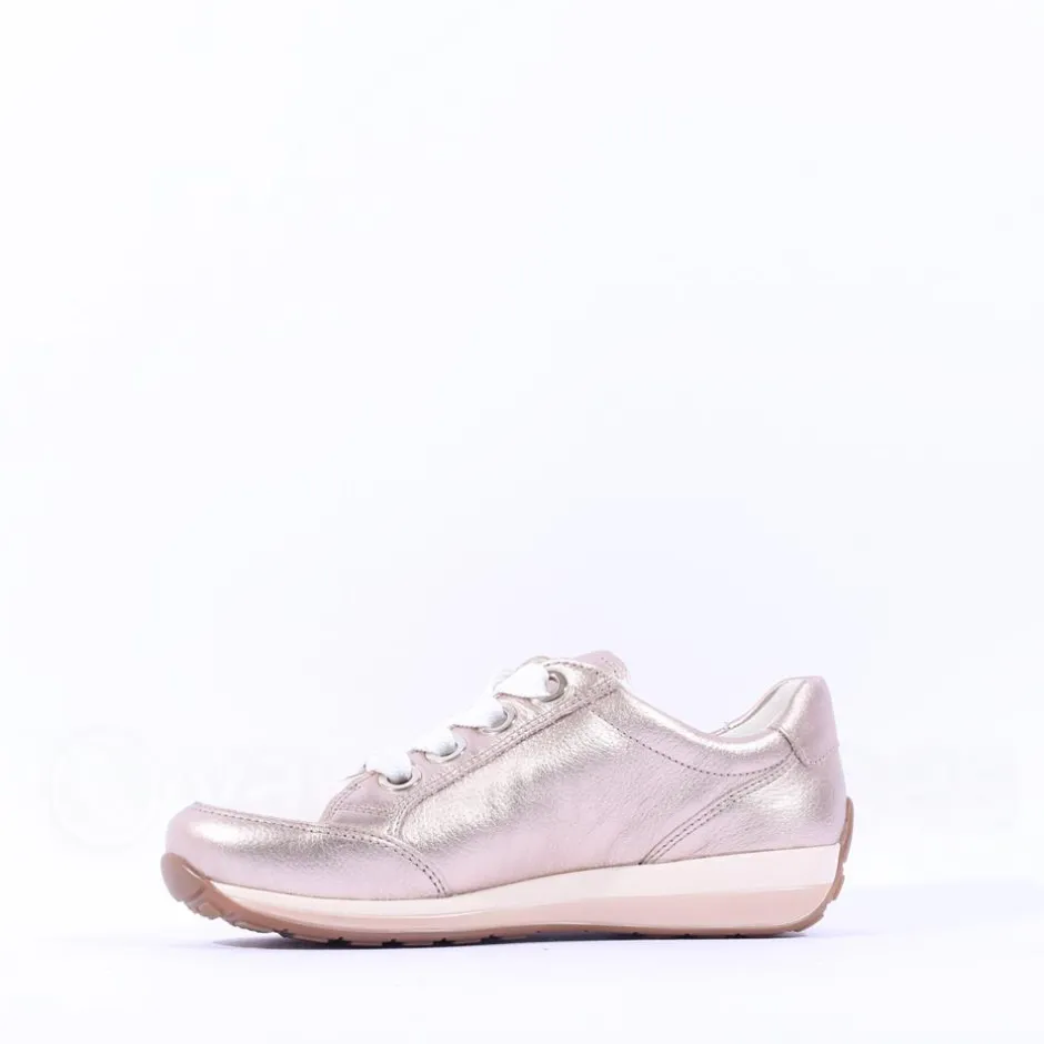 Women Ara Osaka Side Zip Ribbon Lace Trainer - Gold Combination