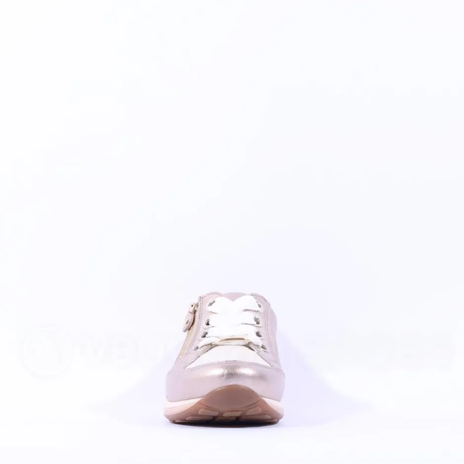 Women Ara Osaka Side Zip Ribbon Lace Trainer - Gold Combination