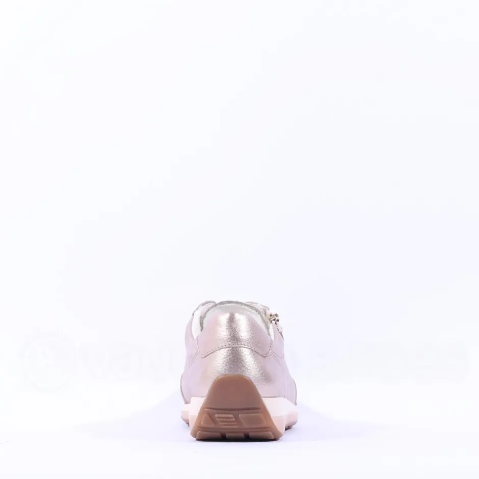 Women Ara Osaka Side Zip Ribbon Lace Trainer - Gold Combination