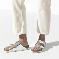 Women Birkenstock Arizona Soft Footbed - Metallic Silver