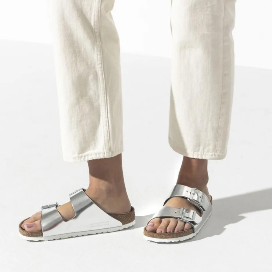 Women Birkenstock Arizona Soft Footbed - Metallic Silver