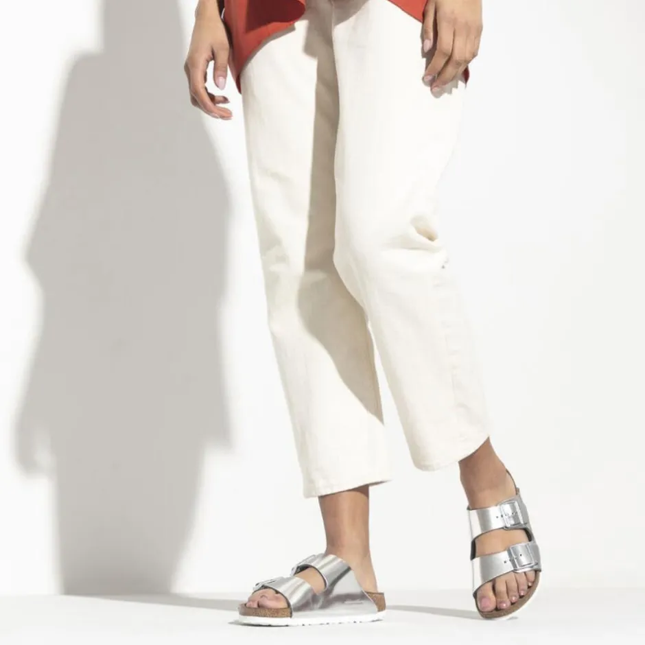 Women Birkenstock Arizona Soft Footbed - Metallic Silver