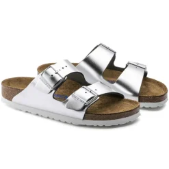 Women Birkenstock Arizona Soft Footbed - Metallic Silver