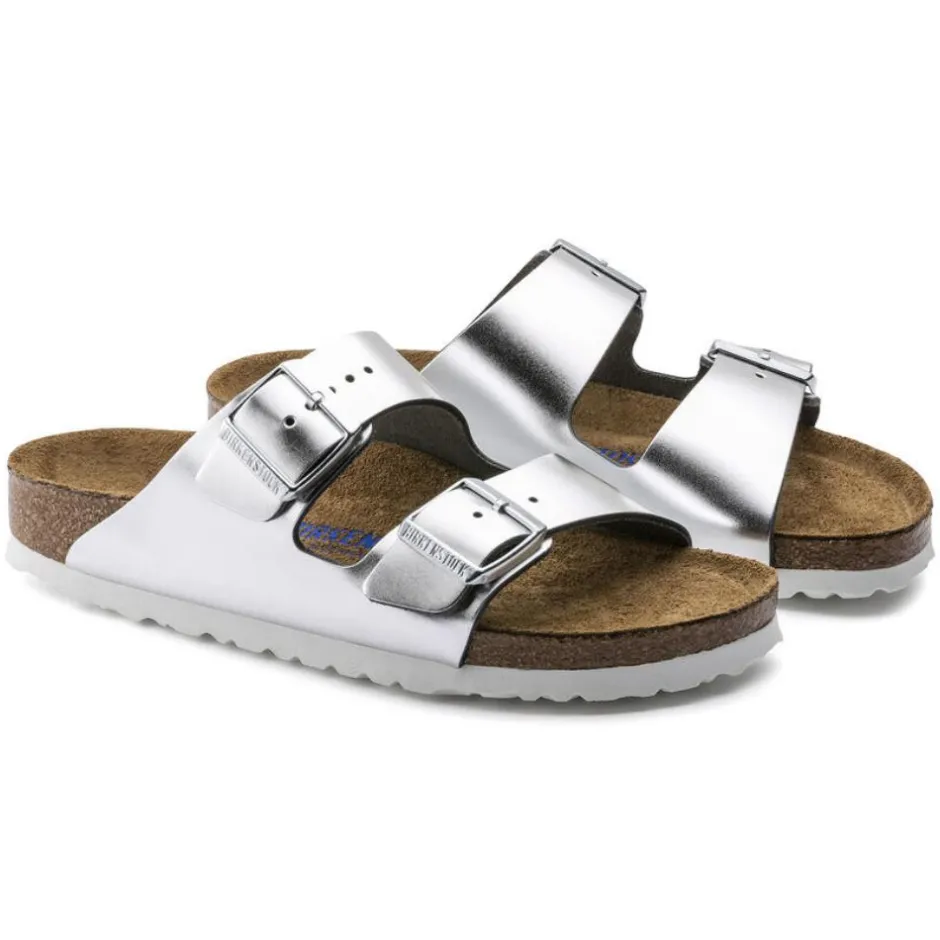 Women Birkenstock Arizona Soft Footbed - Metallic Silver