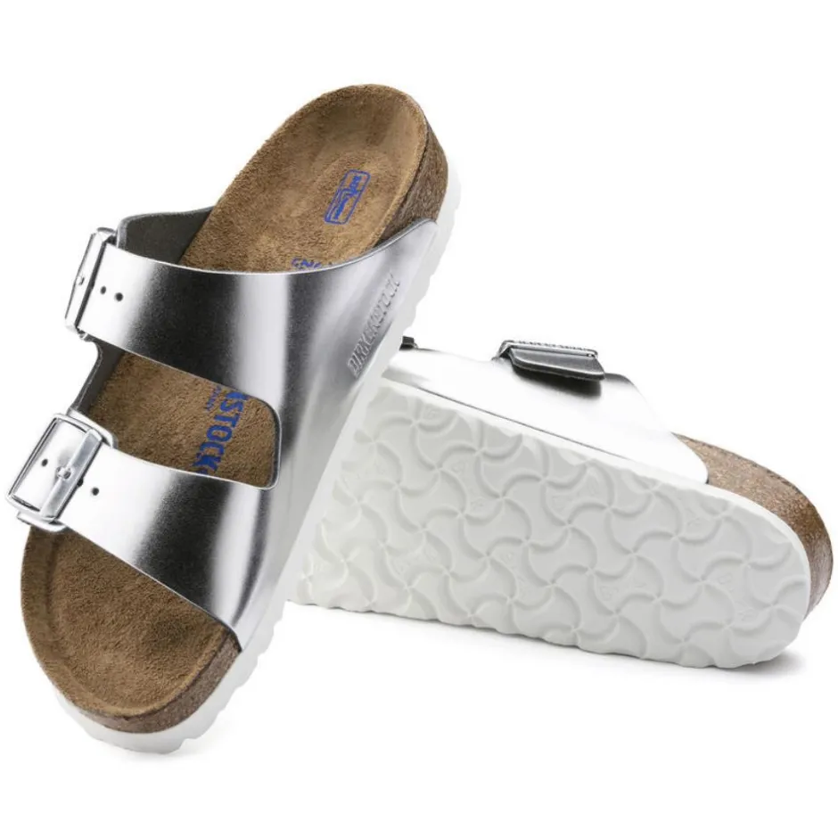 Women Birkenstock Arizona Soft Footbed - Metallic Silver