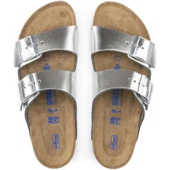 Women Birkenstock Arizona Soft Footbed - Metallic Silver