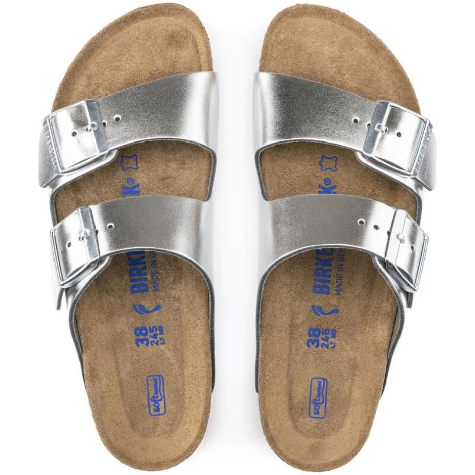 Women Birkenstock Arizona Soft Footbed - Metallic Silver