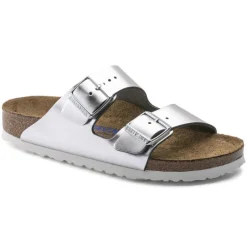 Women Birkenstock Arizona Soft Footbed - Metallic Silver