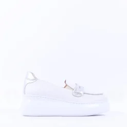 Women Wonders Bacan Curvy Sole Slip On Wedge - White Silver Leather