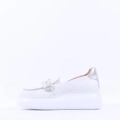 Women Wonders Bacan Curvy Sole Slip On Wedge - White Silver Leather