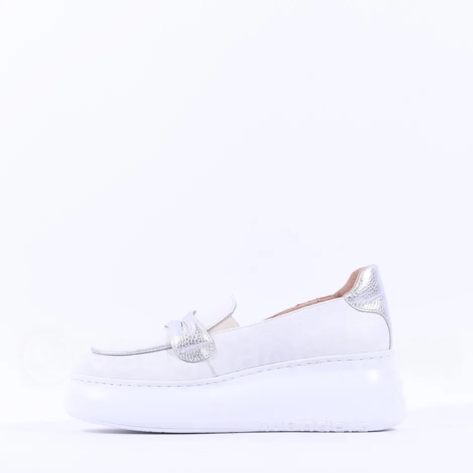 Women Wonders Bacan Curvy Sole Slip On Wedge - White Silver Leather