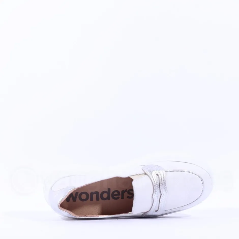 Women Wonders Bacan Curvy Sole Slip On Wedge - White Silver Leather