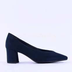 Women Marco Tozzi Baci V Cut Block Heel Court - Navy