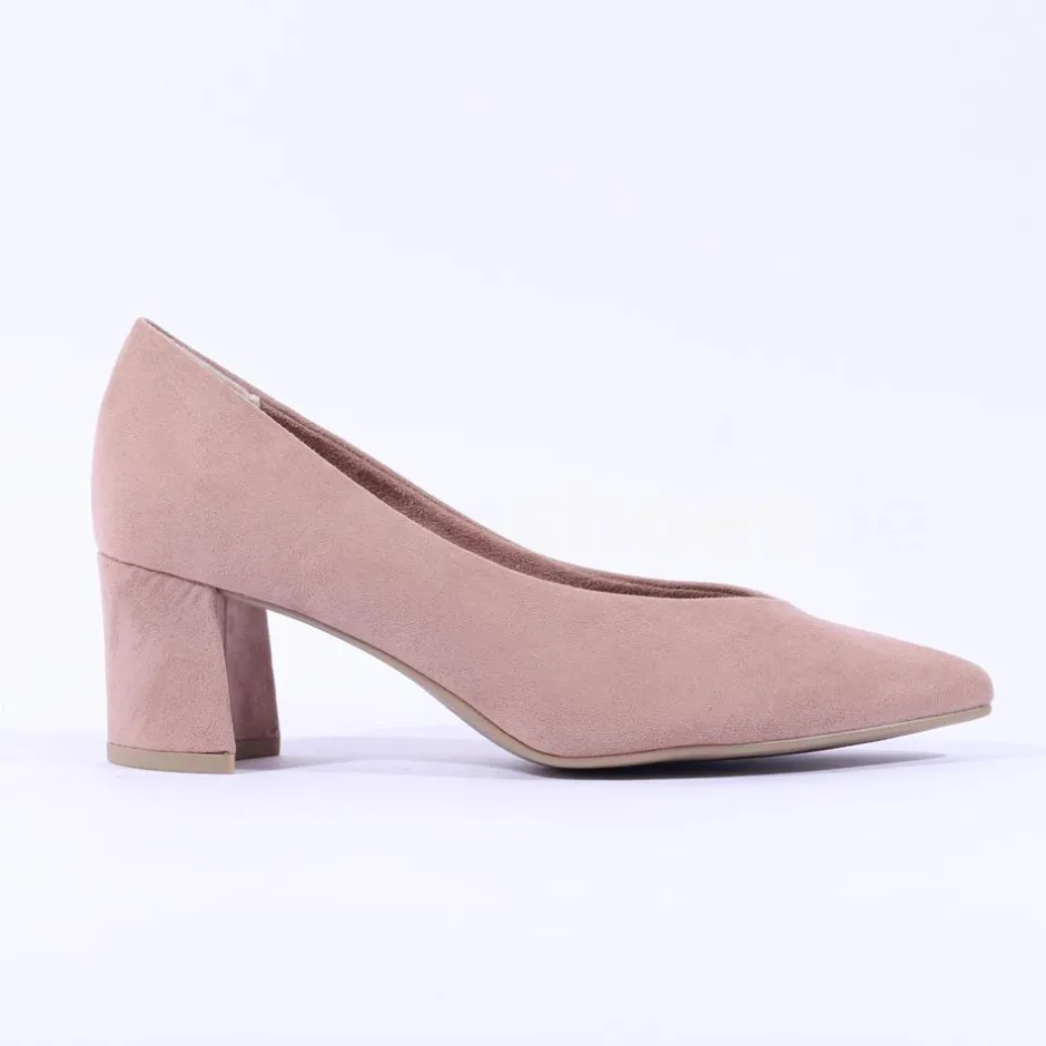 Women Marco Tozzi Baci V Cut Block Heel Court - Nude