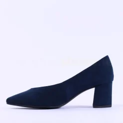 Women Marco Tozzi Baci V Cut Block Heel Court - Navy