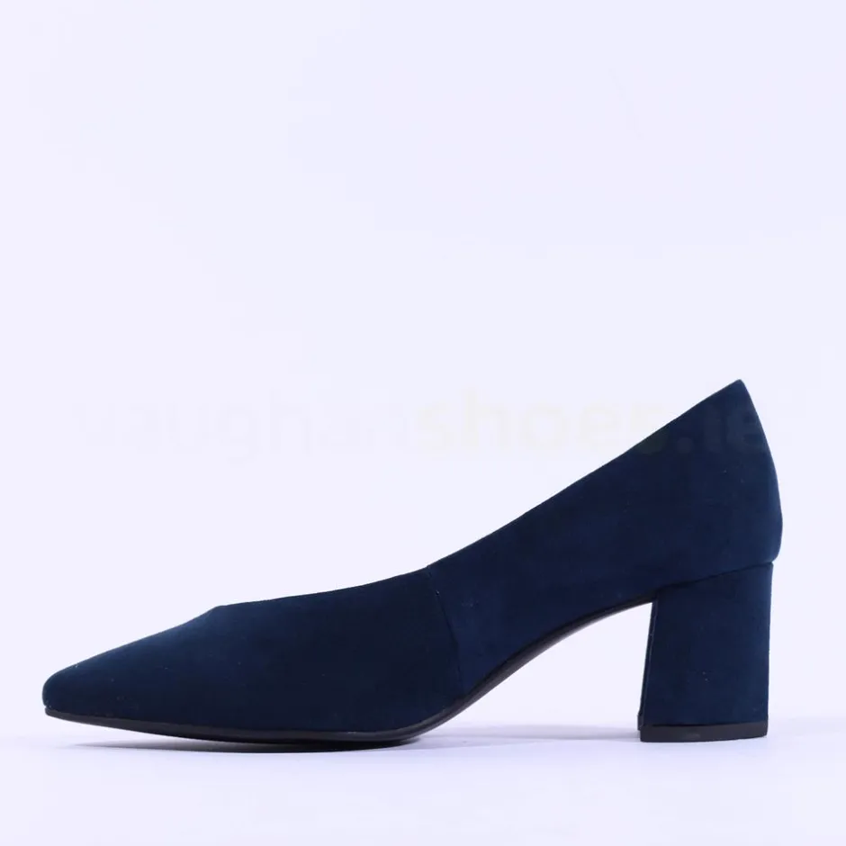 Women Marco Tozzi Baci V Cut Block Heel Court - Navy