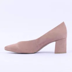Women Marco Tozzi Baci V Cut Block Heel Court - Nude