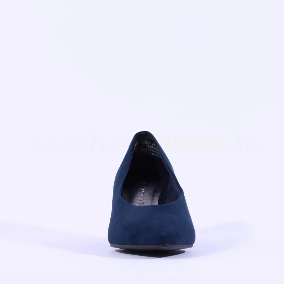 Women Marco Tozzi Baci V Cut Block Heel Court - Navy