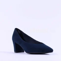 Women Marco Tozzi Baci V Cut Block Heel Court - Navy