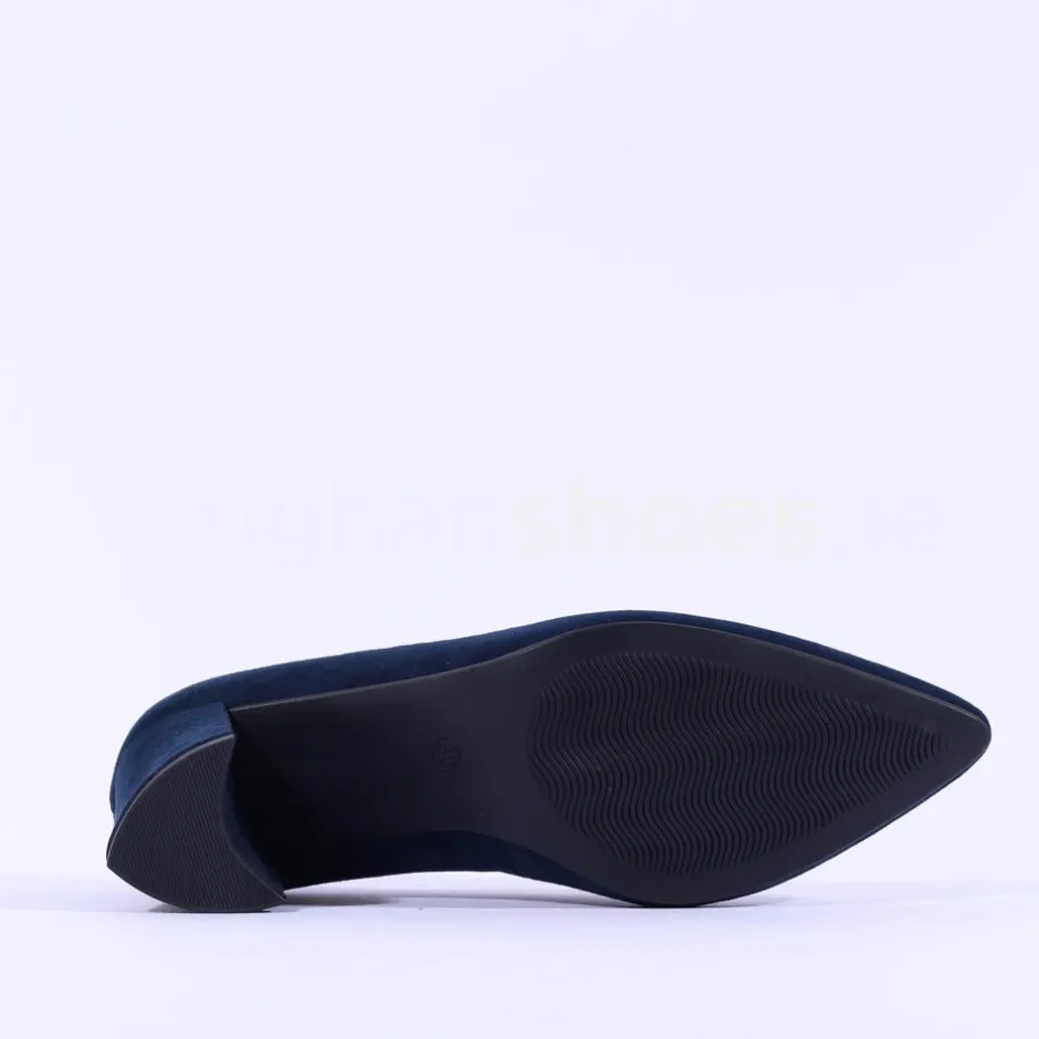 Women Marco Tozzi Baci V Cut Block Heel Court - Navy