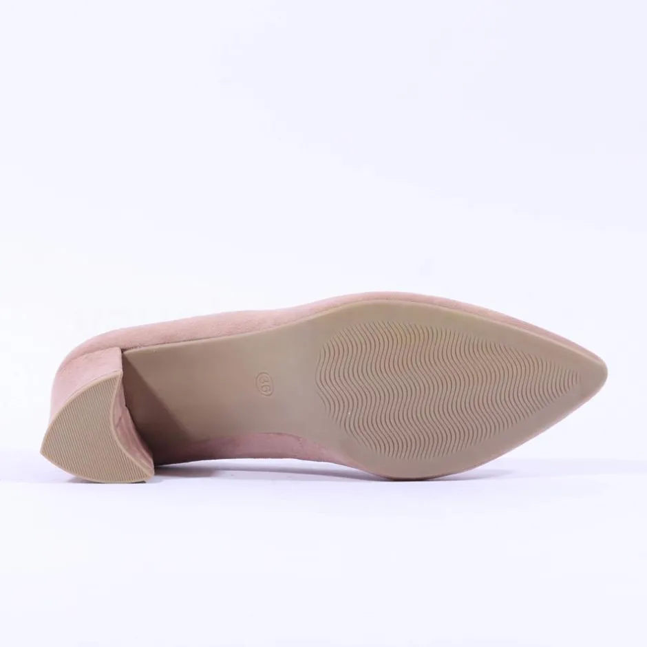 Women Marco Tozzi Baci V Cut Block Heel Court - Nude