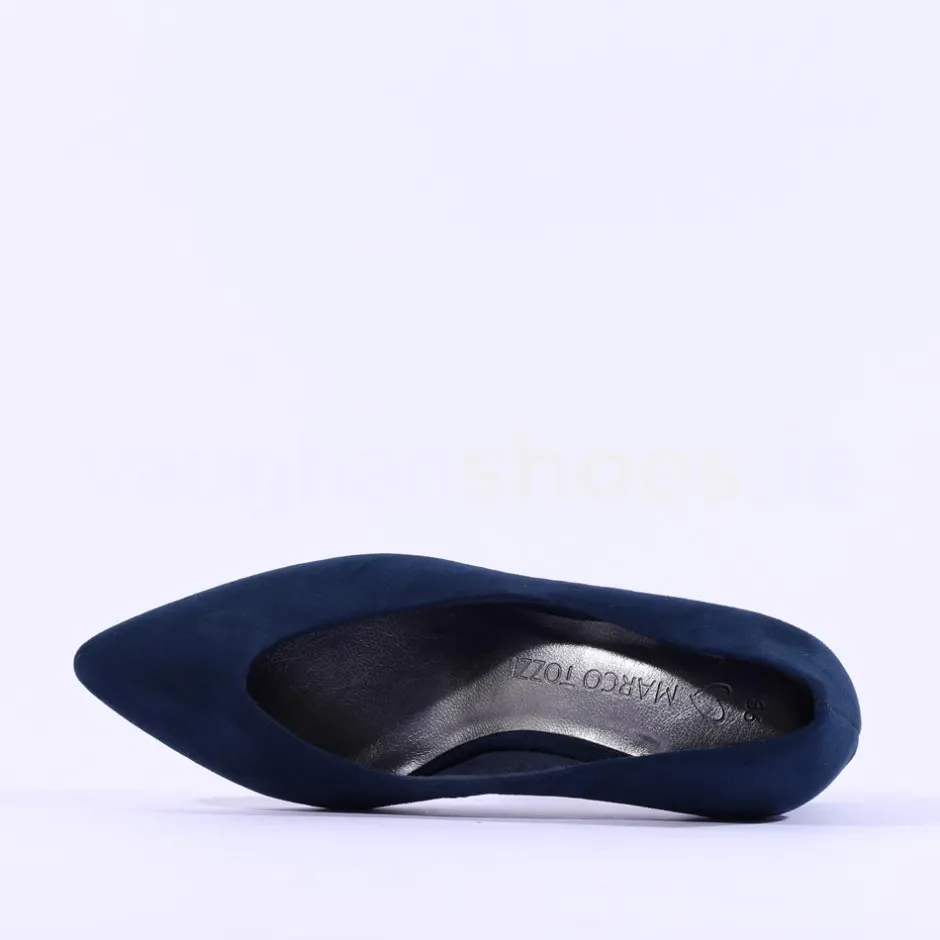 Women Marco Tozzi Baci V Cut Block Heel Court - Navy