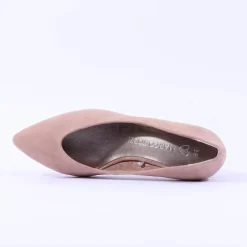 Women Marco Tozzi Baci V Cut Block Heel Court - Nude