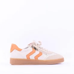 Women Marco Tozzi Bargi Sidezip Gum Trainer - Cream Orange