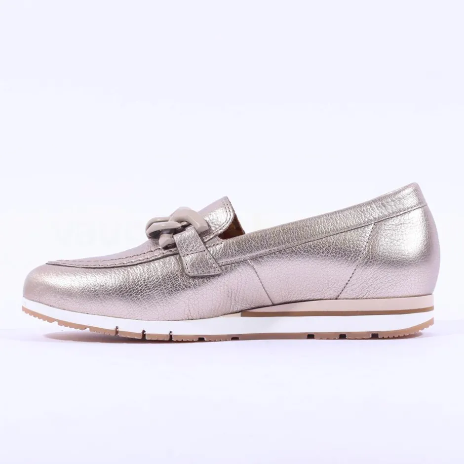 Women Gabor Bea Low Wedge Link Loafer - Metallic Leather