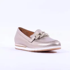 Women Gabor Bea Low Wedge Link Loafer - Metallic Leather