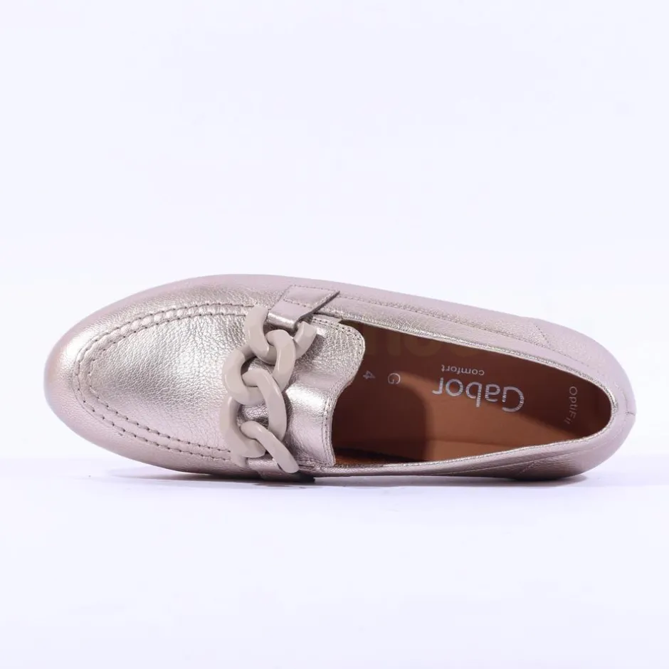 Women Gabor Bea Low Wedge Link Loafer - Metallic Leather