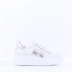 Women Wonders Berlin Platform Bungee Trainer - White Silver
