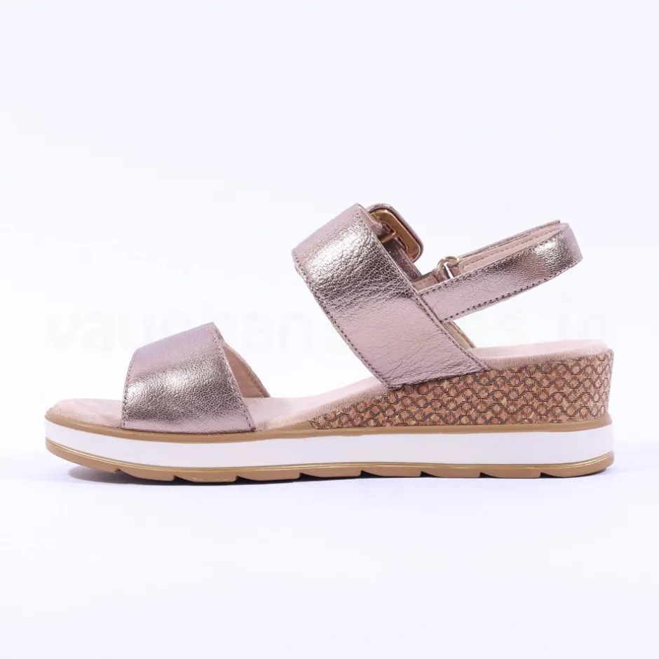 Women Caprice Bernadette Wedge Buckle Sandal - Taupe Metallic