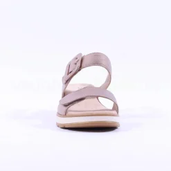 Women Caprice Bernadette Wedge Buckle Sandal - Taupe Metallic