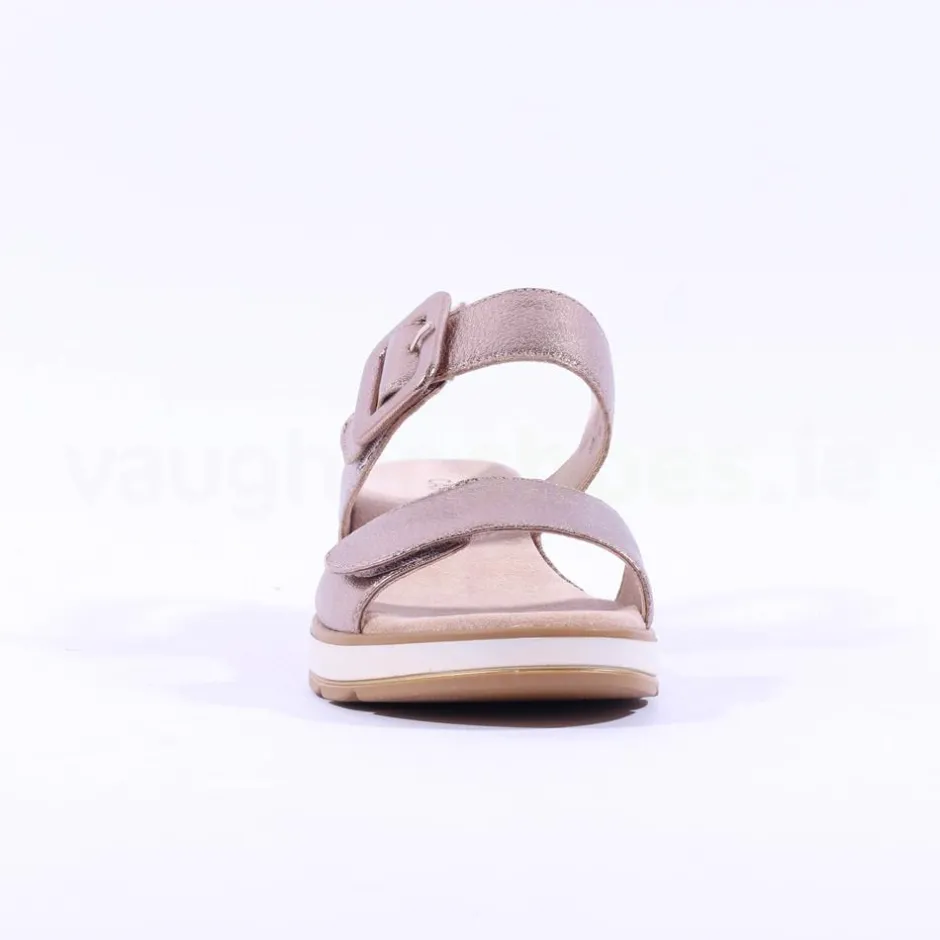 Women Caprice Bernadette Wedge Buckle Sandal - Taupe Metallic
