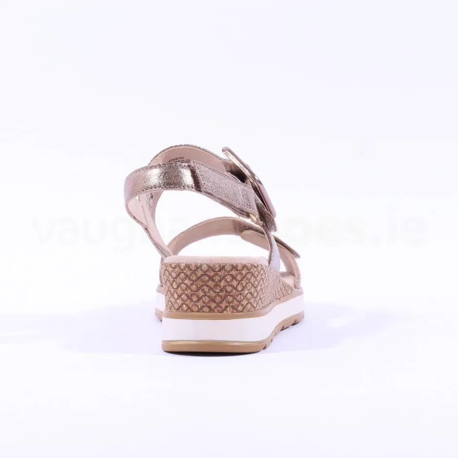 Women Caprice Bernadette Wedge Buckle Sandal - Taupe Metallic