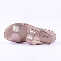 Women Caprice Bernadette Wedge Buckle Sandal - Taupe Metallic