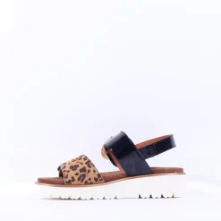 Women Ara Bilbao Twin Velcro Wedge Sandal - Black Leopard Combi