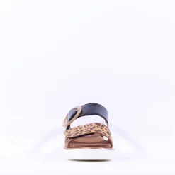 Women Ara Bilbao Twin Velcro Wedge Sandal - Black Leopard Combi