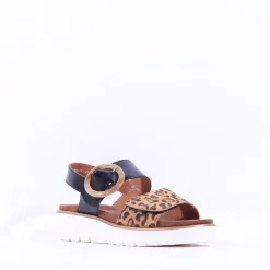 Women Ara Bilbao Twin Velcro Wedge Sandal - Black Leopard Combi