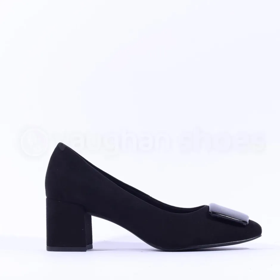 Women Marco Tozzi Bitto Square Brooch Heel - Black