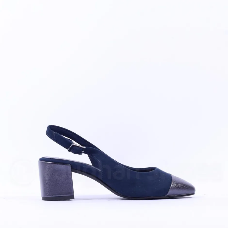 Women Marco Tozzi Bitto Toecap Slingback Court - Navy Combi